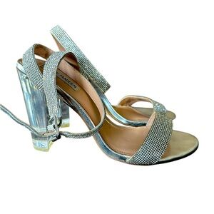 Steve Madden Yuma Clear Heel Rhinestone Silver Sandals Women's 9.5